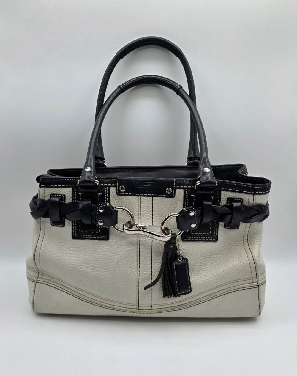 Vintage Coach Soho White Pebbled Leather Braided Satchel Tote Purse 10569 EUC